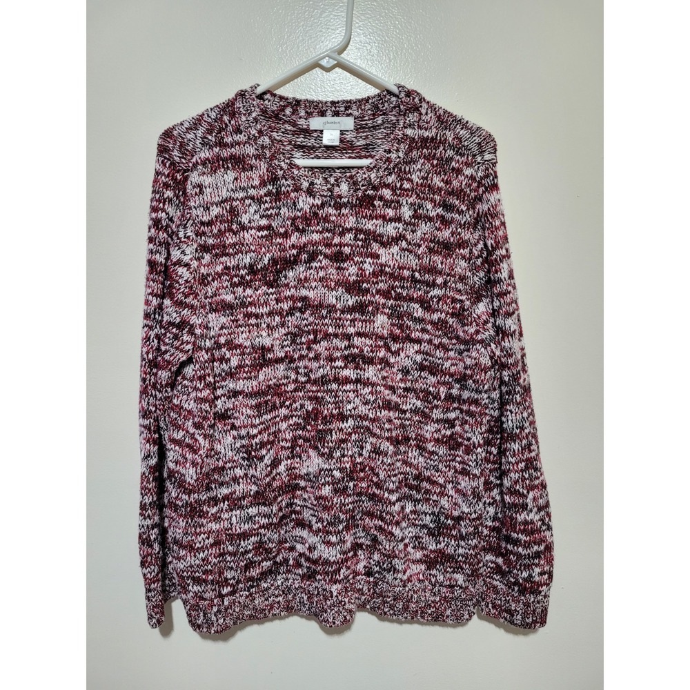 cj banks Sweater Womens 1X Burgundy White Space Dye Metallic Crewneck